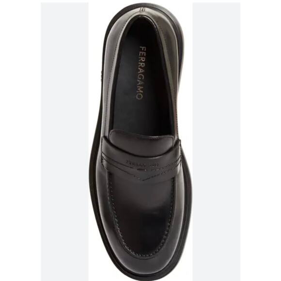 FERRAGAMO Caligola Penny Loafer Black Leather Size 9EE - Picture 1 of 13